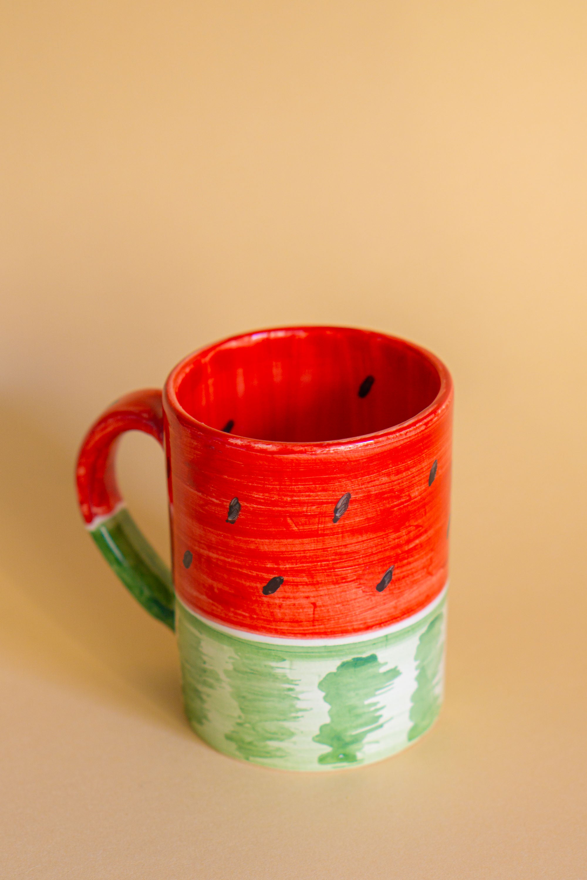 Stor kop med håndmalet vandmelon motiv